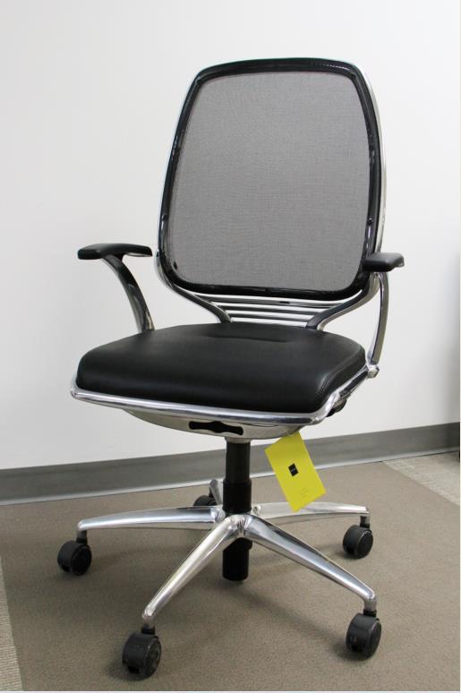 Teknion AL-3 Chair Synchro-Tilt Fixed arms Mesh Back Leather L104 Black Seat