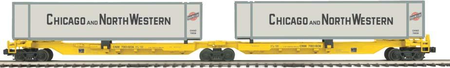 95 2-Car Spine Car Set with Two 48 Containers Chicago and North Western - 2-Car Spine Car Set w/(2) 48