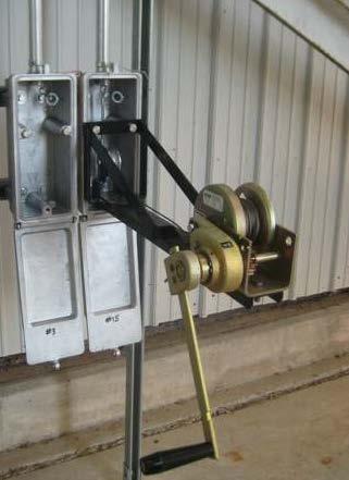 Each system is custom tailored to work with required load and operation for the raising/lowering specifications. The mounting bracket is made of heavy duty steel with a powder coated finish.
