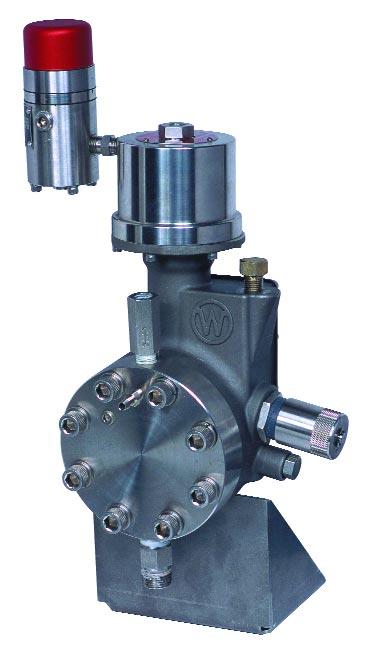 The result is the low volume, high turndown characteristics of a pneumatic drive coupled with the chemical containment and high pressure capabilities of a hydraulically actuated diaphragm.