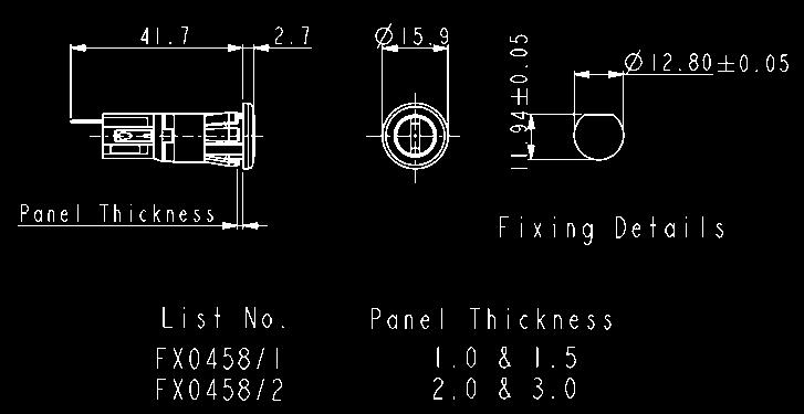 Bezel Keyway Panel Cutout (FX0454/S) D Panel Cutout (FX0455/S) 10A, 250V (16A, 250V