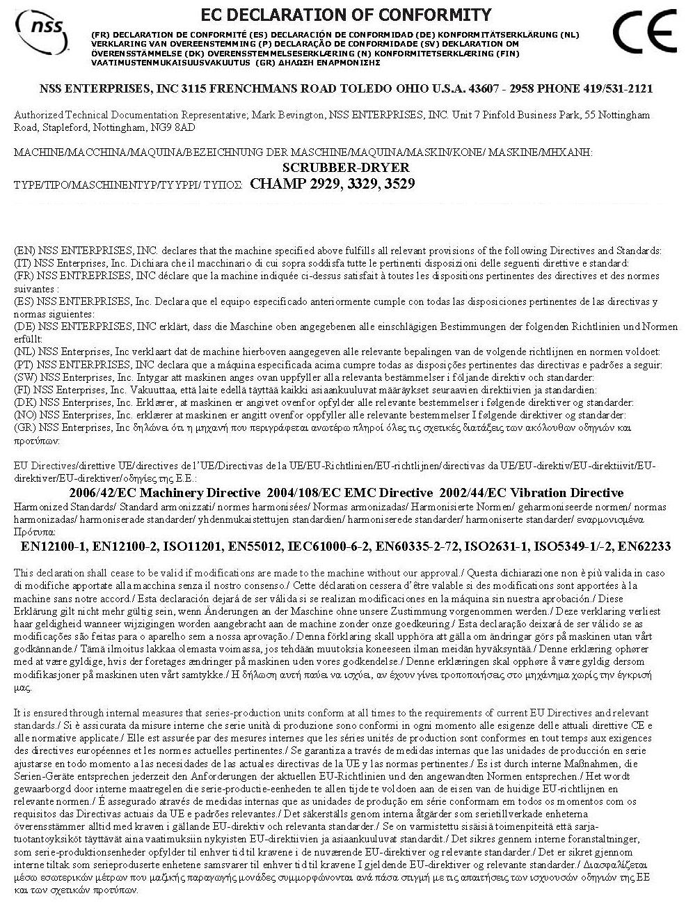CHAMP 3329 Operation Manual - 9097632 - Orig. 02-05 Rev J 07-14 NSS Enterprises, Inc.