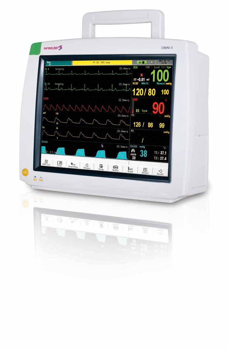 OMNI SERIES Omni III 15 inch High Acuity Patient Monitor n Standard ECG, SPO2, TEMP, Blood Pressure, Respiration n Optional EtCO2 n Optional Anesthetic Agent Measurement with