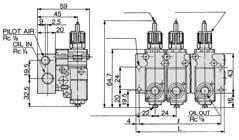 Series Dimensions Impulse lubricator: 1 00-01 5. Max. 1.9 Oil feeding volume adjustment handle 5. 8. PUSH LOCK OIL IN AIR 5 x Rc 1/8.5 x Rc 1/8 15.