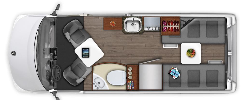 Floor plans Take a step into your beautiful new Zion by Roadtrek. As you turn from your driver s seat, you ll find a pop-in table to enjoy a card game or a nice meal.