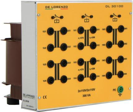 300 VA Voltage: 127/220/380 V Frequency: 50/60 Hz THREE-PHASE TRANSFORMER DL 30100 Column-type transformer with split windings.