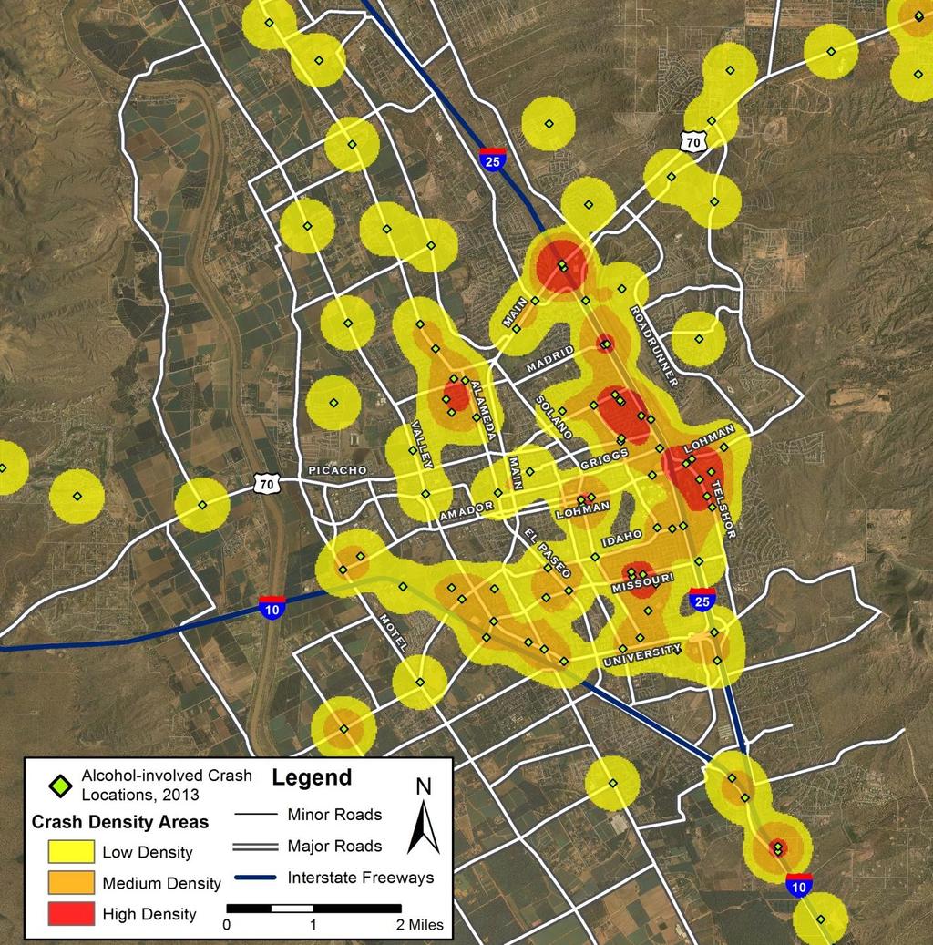 Crash Geography Maps Map 4: Location and Density of Crashes in Las Cruces, 2013 3 All maps are available in high-resolution color at http://tru.unm.edu.