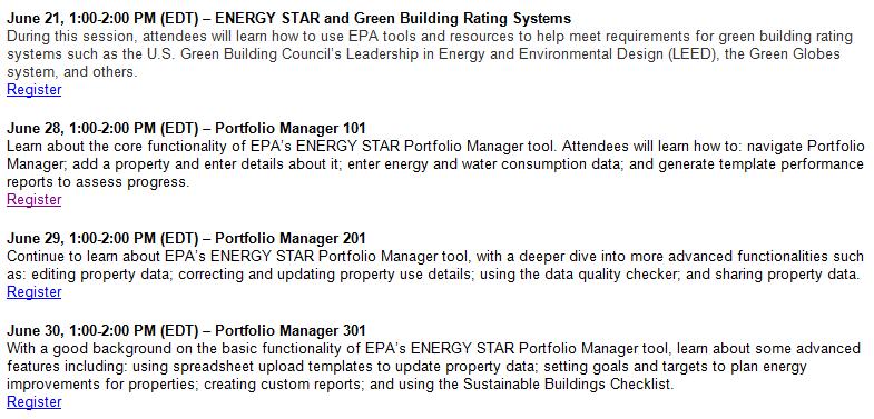Energy Star / US EPA Webinars https://esbuildings.