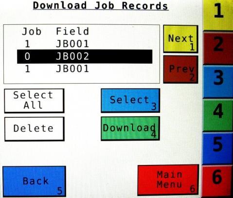 Job Records (continued) 13 11 12 10 1. Selecting the Download (9) key (in the job records screen) will open the Download Job Records screen, shown above.