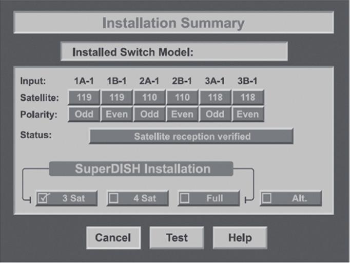 The summary screens below (see Figures 15 and 16) are similar to what should be shown for a legacy receiver connected to the DISH 500+ or DISH 1000+.