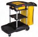 JB487 JANITOR CARTS Sturdy Duramold construction Moulded-in hooks and shelves are strategically placed to keep cleaning tools organized Swivel front casters and 8" rear wheels roll easily on floor