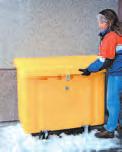 polyethylene, won't dent, fade or peel Moulded-in handle for easy manoeuvrability Attached hinged lid remains attached for efficient handling Dual wheeled, allows operator to easily handle heavy