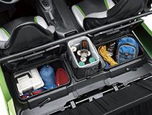 Grand Rear Storage Tilting Cargo Bed Adjustable Driver Seat With a 272 kg capacity and sizeable dimensions The large chassis affords space between the seats and cargo bed.