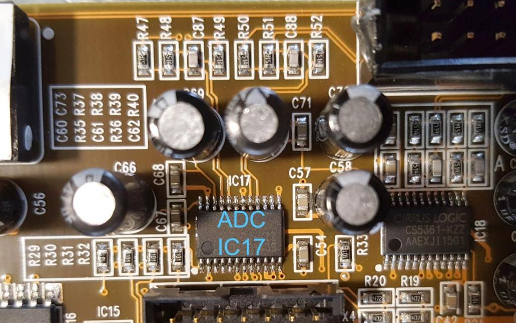 (INPUT MODS) On the newer DCX version, look at the top of Main PCB. Remove small capacitors C87, C88.