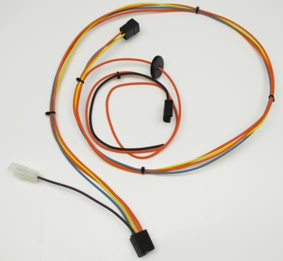 A connector and flag style terminal, seen in the photo, have been provided to allow you to make a factory style connection to your aftermarket system by installing them on your aftermarket A/C