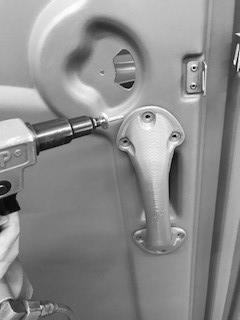 Install Front Hasps: 42) Rivet hasp PN 22605 to door using (2) rivets PN 11270 outside & (2)