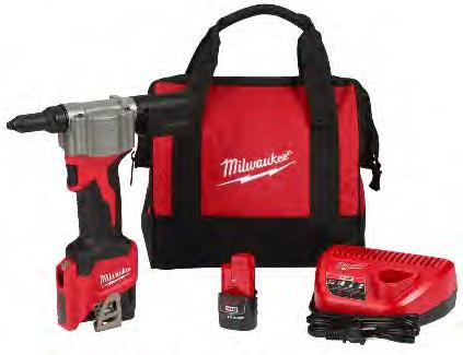 NEW TOOLS FROM MILWAUKEE 2550-22 M 12 RIVET TOOL KIT The M12 Rivet Tool is the first cordless solution that delivers fast, easy riveting while maintaining performance, durability, and size.