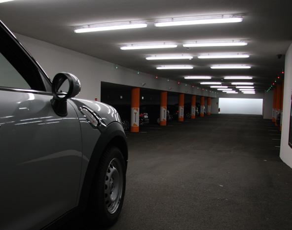 THE FIRST AVAILABLE SPACE LED sensors at each parking bay detect and display space status