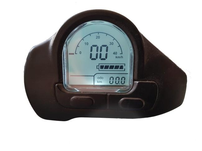 The display acts as a speedometer, battery level indicator and odometer.
