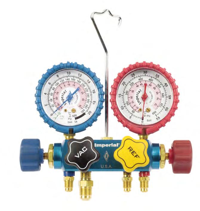 MANIFOLDS SERVICE MANIFOLD 600 SERIES 4-VALVE MANIFOLD 4-Valve Efficiency - Vacuum, low side, high side, and refrigerant lines are individually connected and controlled.