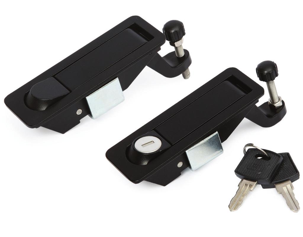 Model 06 ML iecast Zinc Lever-arm ompression Latch Quick open, easy assembly lever-arm compression latch. Screw adjusts for variable mounting distance. Locking item complete with key.