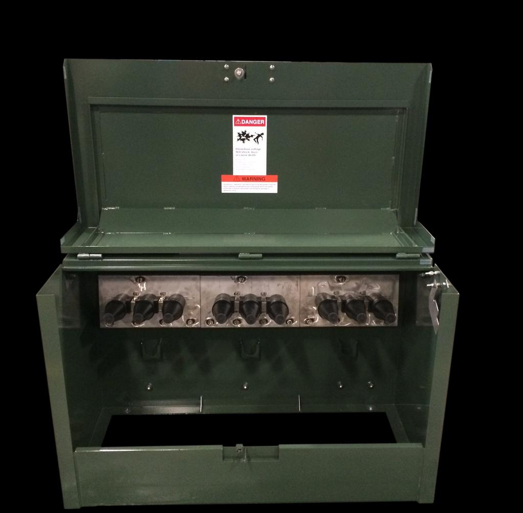 PADMOUNTED SECTIONALIZING CABINET CONSTRUCTION FEATURES 3 7 9 2 10 8 1. Lifting provisions with removable lifting plates and blind-tapped bolt holes. 2. Stainless steel hinges, loose joint pin, allows doors to be removed in the open position.