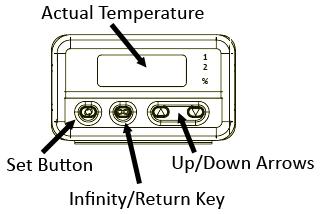 Hold in the SET button to view the previous set temperature. 2. While holding down the SET button, press the up or down arrow button until the desired set temperature is shown. 3.
