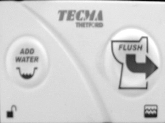 ONBOARD HEAD WARNING: IF THE INDICATOR IS RED (tank is full) THE TOILET WILL NOT FLUSH BEFORE/AFTER USE Before use, press the ADD WATER button on the toilet control gauge, located below the tank