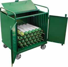 is a rugged heavy-duty D.O.T. compliant cylinder delivery cart designed to hold up to 40 D or E size cylinders while in transport or storage.