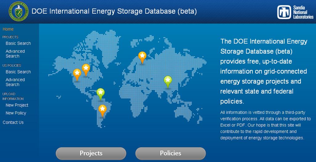DOE International Energy Storage Data Base energystorageexchange.