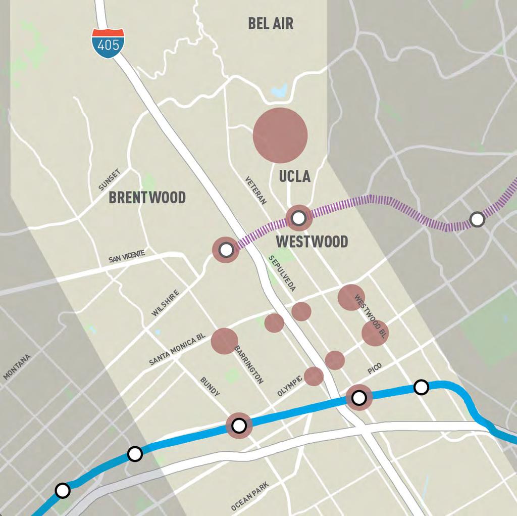 Station Opportunities on the Westside Station locations will be selected based on forecast ridership, land use compatibility, potential to support