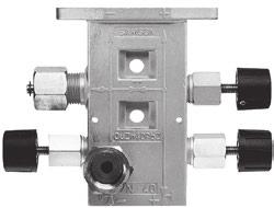 1 Valve block with shut-off valves and test connection For direct attachment to devices of the Media 05/5 and Media 6 Series Screw unions for devices of the Media 4 Series Shut-off valves for (+/ )