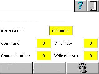 uporablja Standard: Podatkovni protokol Field bus: Standard Melter control v binarnem prikazu Command v decimalnem prikazu Data index v decimalnem prikazu Protokoliranje aktivirano Prikaži protokol