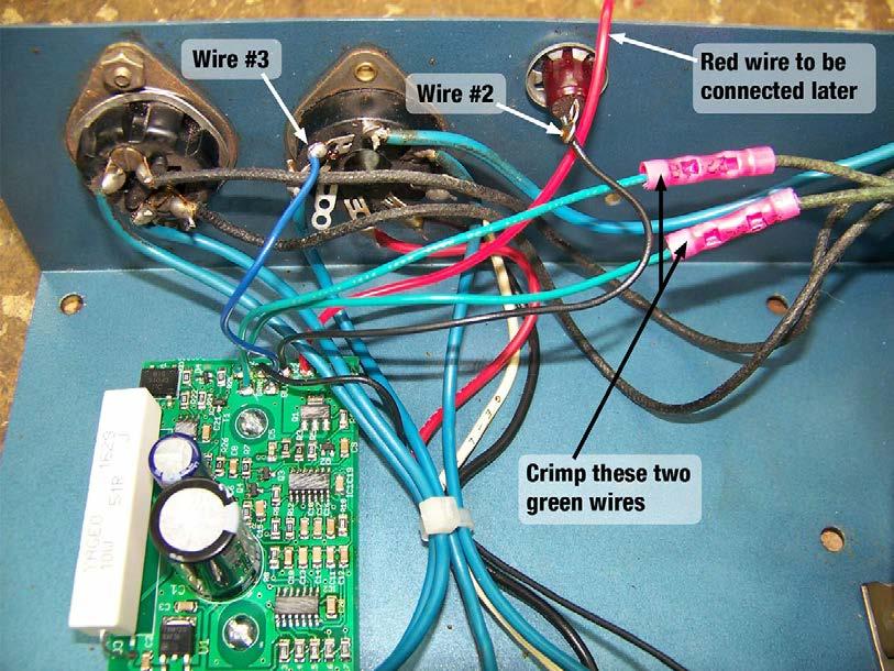 These two green wires will power the LED circuit board. On a side note, there are two styles of rectifiers where the green wires went. One is just two small diodes soldered to two terminals.