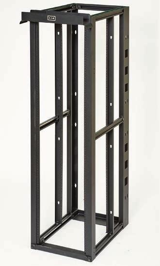 igh ensity Network Rack Series Four-post adjustable rack, tapped hole Open 19" four-post frame with EI steel mounting rails vailable in 45 RMU and 52 RMU heights with permanently stamped RMU markings
