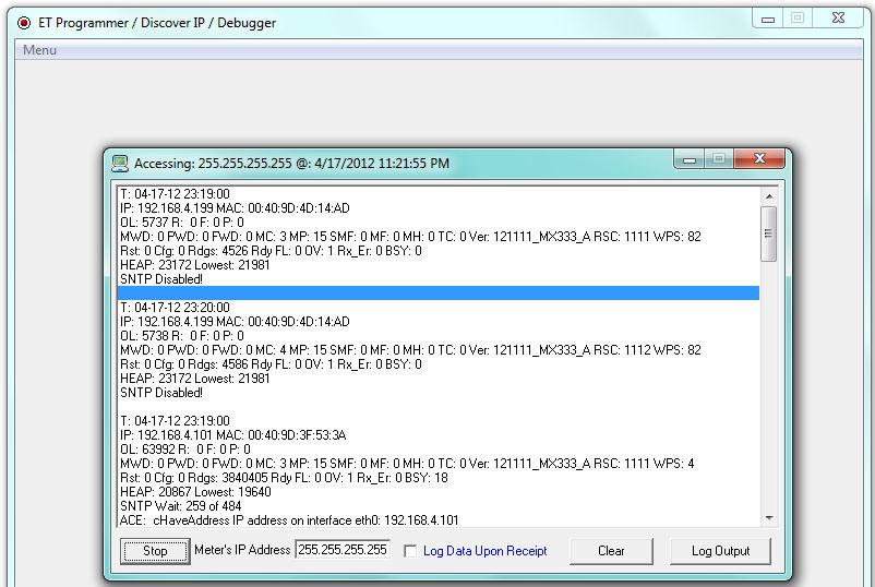 Figure 10 Once the IP Address is identified, log-in to the meter using an Internet Browser MS Internet Explorer. Note: You must use MS IE Log-In to the Meter: http://xxx.