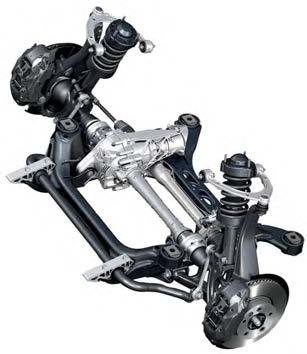 Front and Rear Axle Front Axle The front axle on the Touareg uses double wishbone suspension. This design allows maximum spring travel and good axle adaptability on rough terrain.