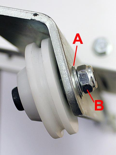 Fig. 2 Replace the other outer wheel. Use the enclosed height leveler block ( A on Fig. 3) instead of the original nut. Set the adjusting screw ( B on Fig.