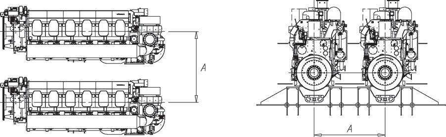18.1 Crankshaft distances Minimum crankshaft distances have to be followed in order to provide sufficient space between engines for maintenance and operation. 18.1.1 In-line engines Figure 18.
