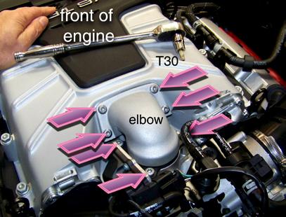 Remove the cover to expose the air bypass elbow (highlighted).