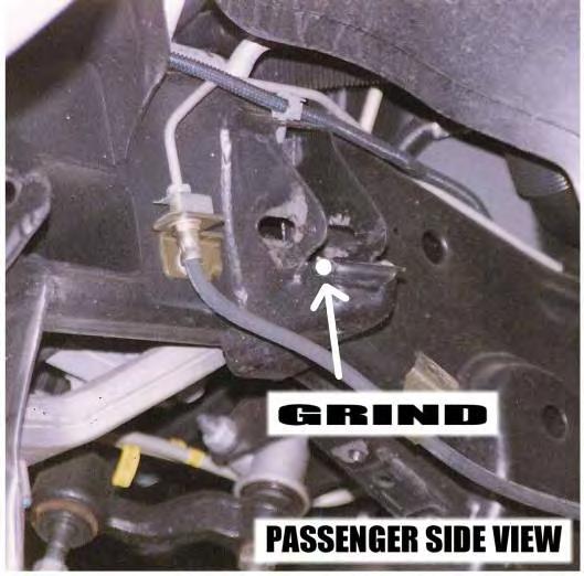22. GRIND CORNERS OF UPPER FRONT PIVOTS SO NEW DROP DOWN BRACKETS BOLT ON FLUSH. USE THE PICTURE BELOW FOR REFERENCE. 23.