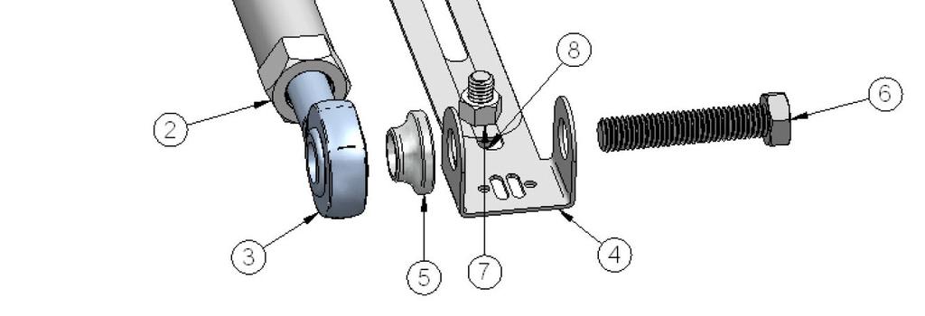 Follow the diagram below to set the jig to the same length as the upper bar, use the 3/8 x 3/4 bolt and nuts to set the length. Position the axle at ride height.