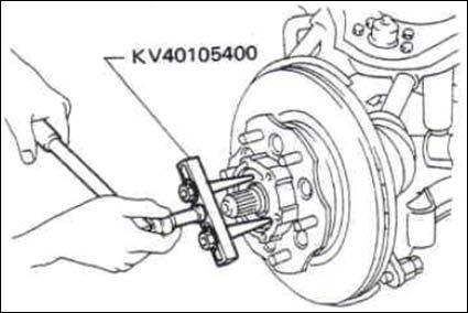 Use care to make sure that the brake hose does not get twisted. DO NOT depress the brake pedal, or the piston will pop out of the caliper.