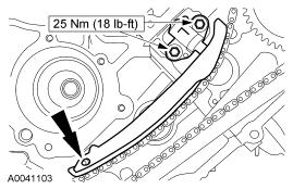 Install the LH timing chain on the camshaft sprocket, aligning the copper (marked) link with the timing marks on the sprocket. 40.