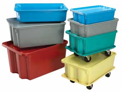 Toteline Nest and Stack Containers 780 Series A Nest and stack design saves valuable space: stack when full, rotate 180 degrees and nest when empty Lids are available to protect contents Optional