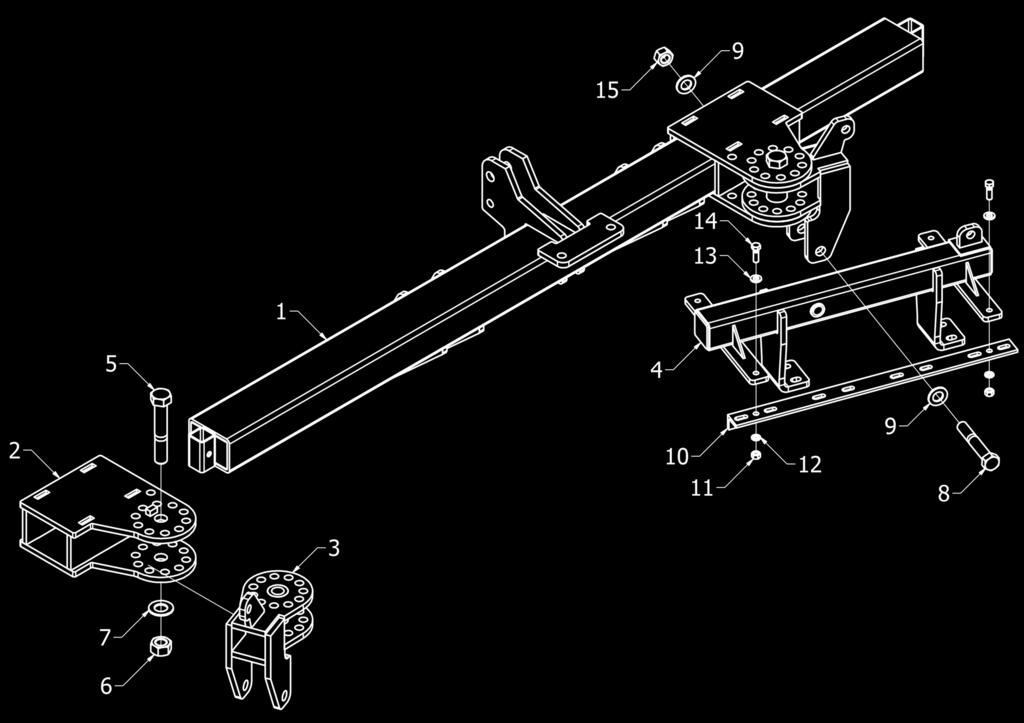 Frame Assembly The frame assembly can be easily disassembled into its sub-components by sliding the vernier hinge assemblies off each end of the toolbar after removing the 1.50 and 1.