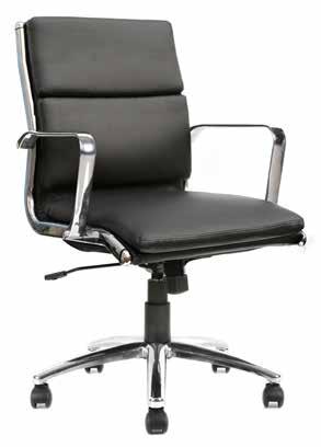 ANSI & BIFMA COMPLIANT Executive SEATING Jazz II Series Waterfall seat, thick cushions for superior comfort and stylish chrome base. Flat chrome arms are set back to avoid contact with worksurface.