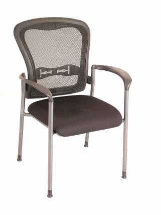 SEATING Mesh Guest ANSI & BIFMA COMPLIANT Pace Stacking Guest Chair Model No. 7804TG $289 Available in Black Mesh Back with Black #5806 Fabric Seat on Titanium Frame.