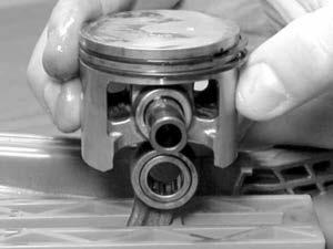 A B C D Oil piston with ICS 2-stroke oil. Align wrist pin with wrist pin bearing.