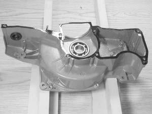 19. CRANKCASE 19.17 Coat crankcase gasket with ICS 2 stroke engine oil. 19.18 Align crankcase gasket on flywheel side crankcase pins.